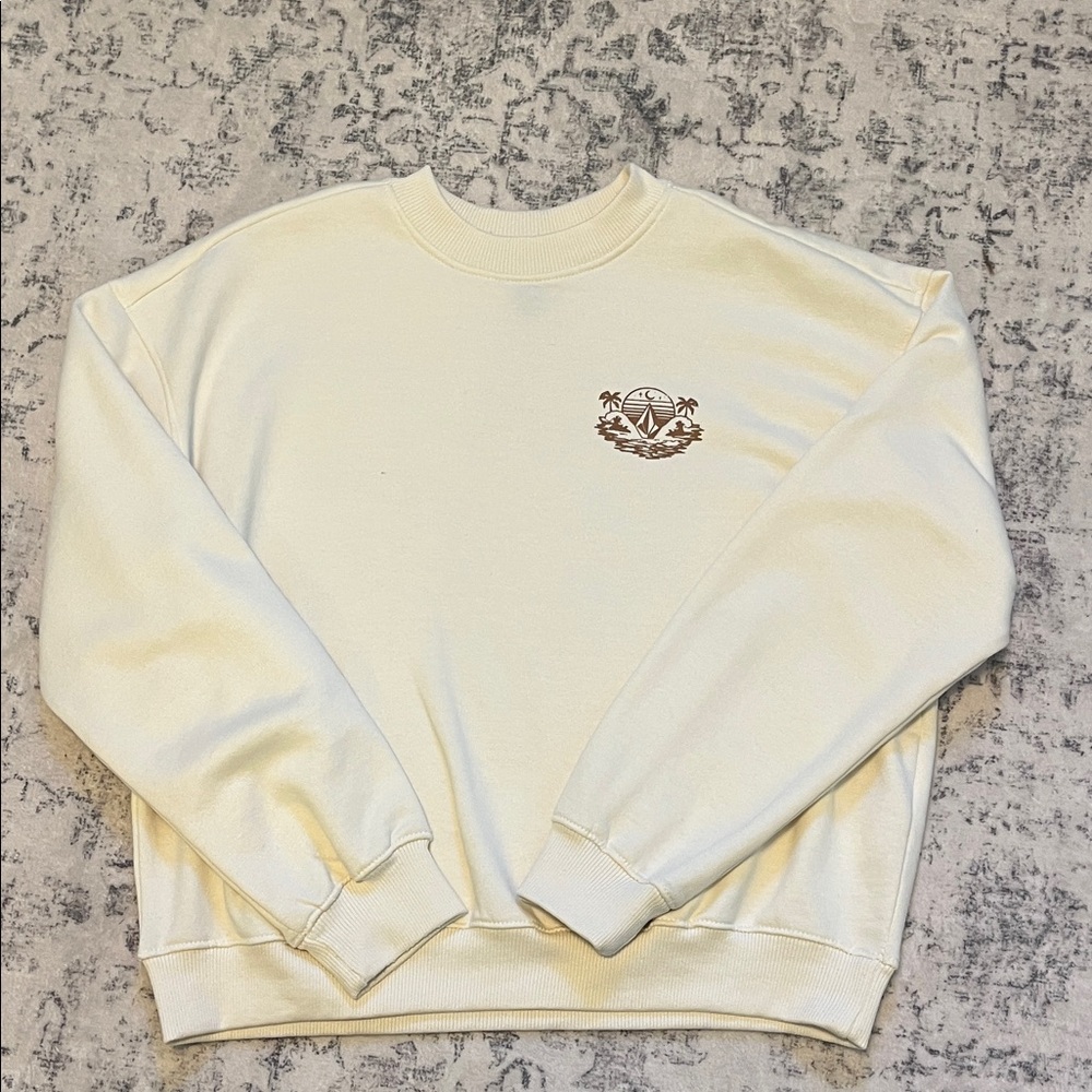 Volcom Cream Crewneck Sweater with Brown Logo